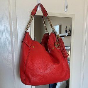 Michael Kors Red Orange Hobo Bag with Gold Hardware